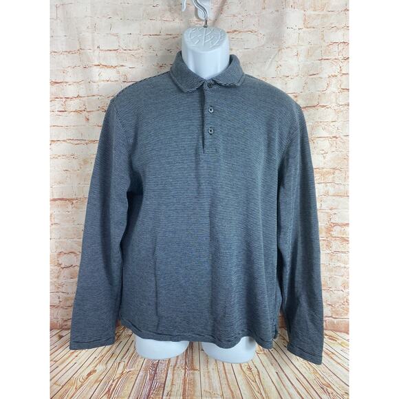 Vince Heather Stripe Long-Sleeve Sz M Vince Camuto Polo Shirt Sz M Coastal Blue - Picture 6 of 6